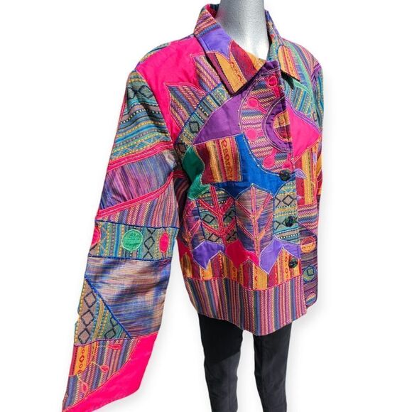 Shannon Anthony Vintage Embroidered Beaded Colourful Patchwork Jacket XLarge - Picture 7 of 11